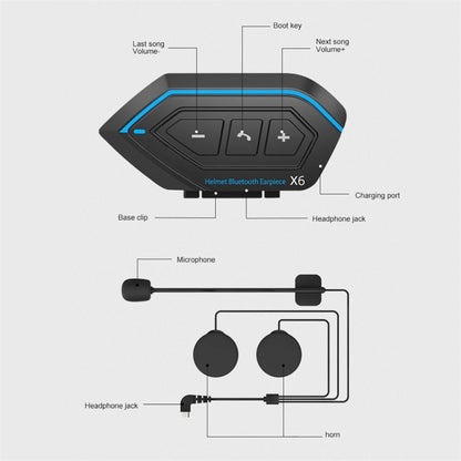 X6 Helmet Bluetooth Headset Wireless Waterproof Moto Handsfree Stereo Headphone(Hard Pipe Wheat) - Motorcycle Walkie Talkie by PMC Jewellery | Online Shopping South Africa | PMC Jewellery | Buy Now Pay Later Mobicred