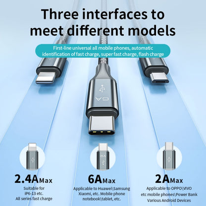 ROMOSS 3-In-1 66W 6A USB To 8 Pin / Type-C / USB-C / Micro Charging Cable Nylon Braid Cord 1M(Gray) - Multifunction Cable by ROMOSS | Online Shopping South Africa | PMC Jewellery | Buy Now Pay Later Mobicred