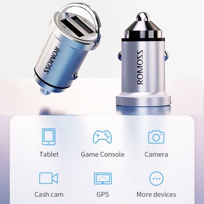 ROMOSS 24W Dual USB Port Car Charger With LED Indicator(Silver) - Car Charger by ROMOSS | Online Shopping South Africa | PMC Jewellery | Buy Now Pay Later Mobicred