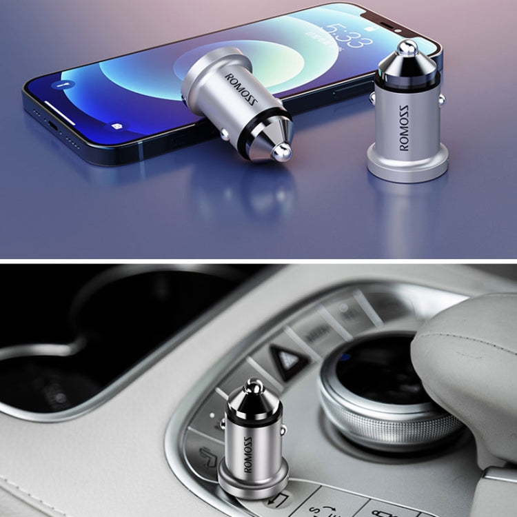 ROMOSS 24W Dual USB Port Car Charger With LED Indicator(Silver) - Car Charger by ROMOSS | Online Shopping South Africa | PMC Jewellery | Buy Now Pay Later Mobicred