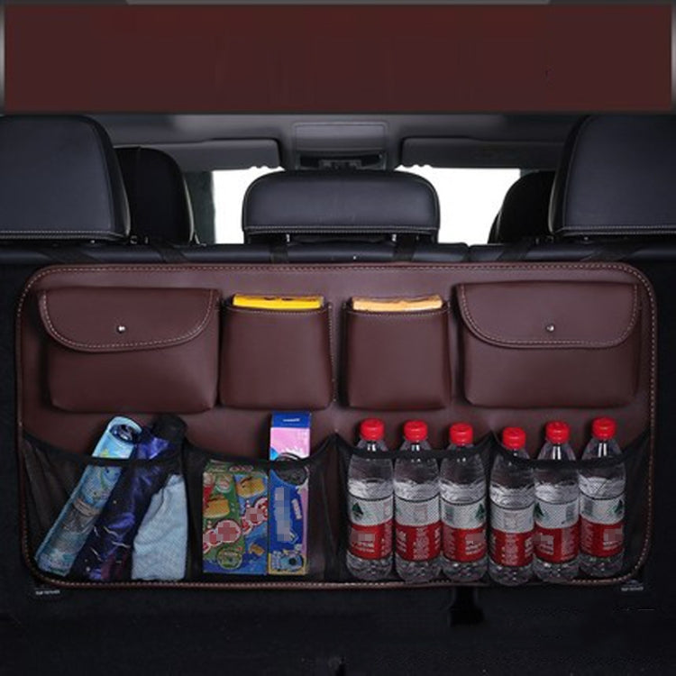 Car Trunk Leather Storage Bag Large Capacity Rear Seat Back Pouch, Style: Mesh Pocket(Coffee) - Stowing Tidying by PMC Jewellery | Online Shopping South Africa | PMC Jewellery | Buy Now Pay Later Mobicred