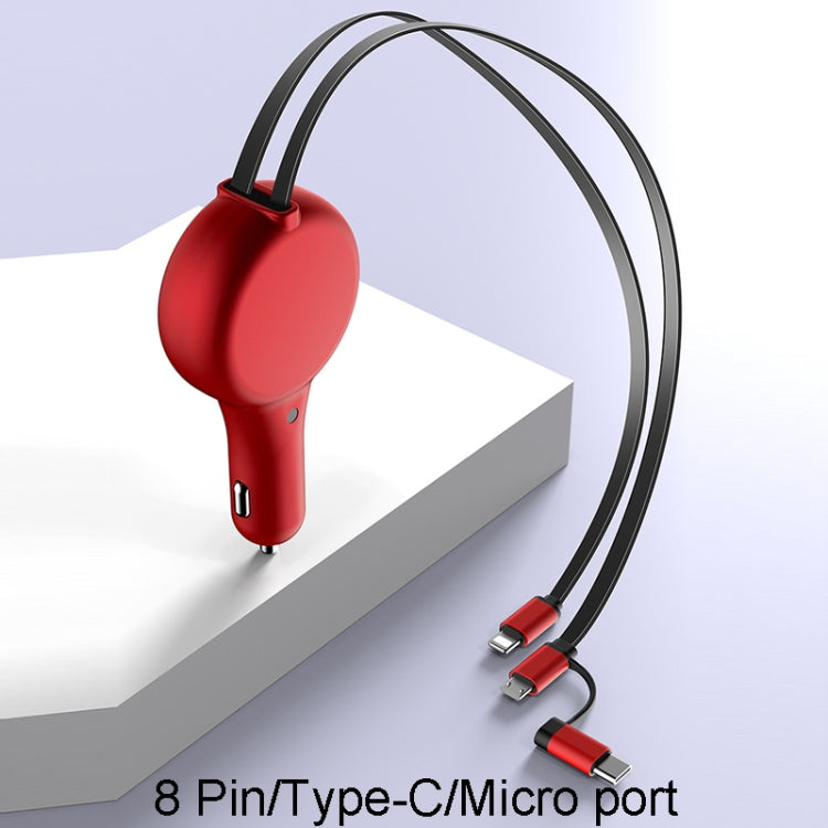 PD18W +QC 3.0 3 In 1 Retractable Car Charger With 8 Pin & Type-C/USB-C & Micro Port(Red) - Car Charger by PMC Jewellery | Online Shopping South Africa | PMC Jewellery | Buy Now Pay Later Mobicred