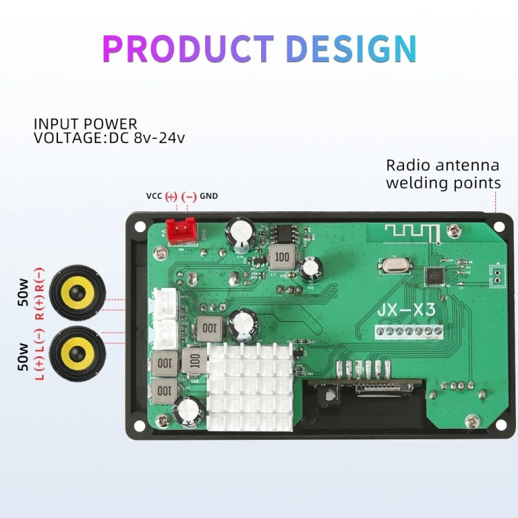 100W 12V TPA3116 Color Screen Power Amplifier Bluetooth Decoder Board With Recording Call(Small Silicone Remote Control) - Car MP3 & MP4 & MP5 by PMC Jewellery | Online Shopping South Africa | PMC Jewellery | Buy Now Pay Later Mobicred