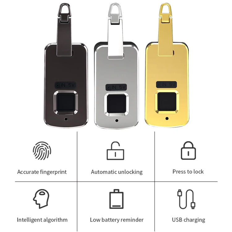 Embedded Luggage Fingerprint Lock USB Charging Super Long Standby Smart Lock(Silver Black) - Padlocks by PMC Jewellery | Online Shopping South Africa | PMC Jewellery