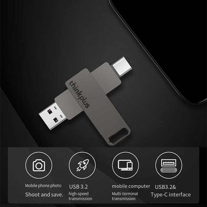 Lenovo Thinkplus MU110 USB3.2+Type-C Dual Interface Rotation Flash Drive, Size: 64GB(Grey) - USB Flash Drives by Lenovo | Online Shopping South Africa | PMC Jewellery