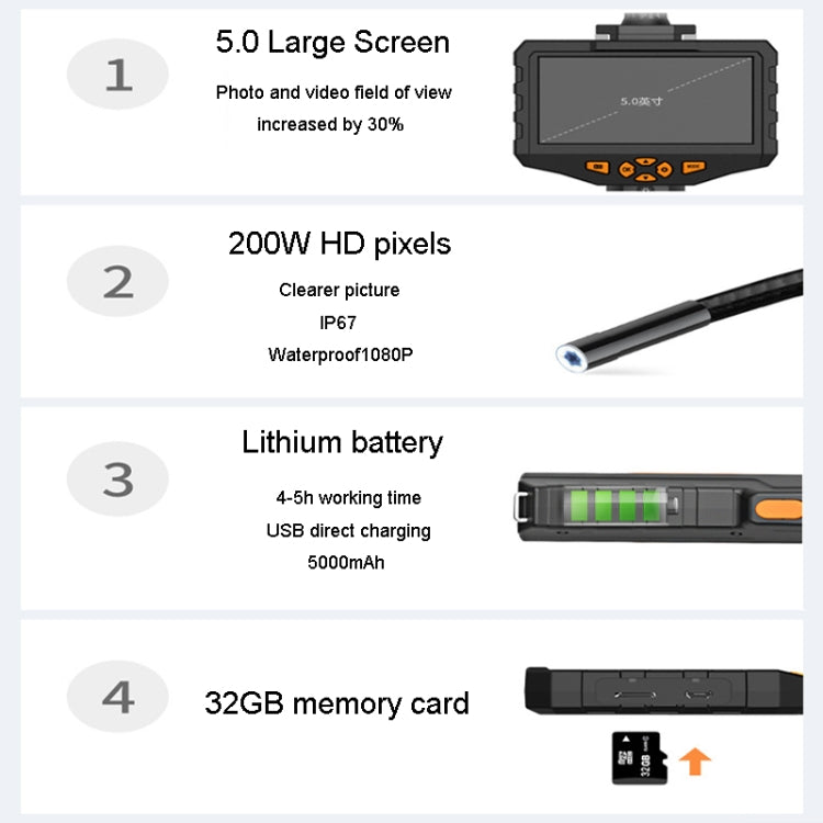 Teslong NTS300 5.5mm-1M Dual Lens Waterproof 5 Inch HD Industrial Borescope Auto Repair Tools - free shipping - PMC TechLife - Order now!