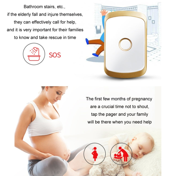 CACAZI C20 Two To Three Wireless Pager For The Elderly Home Care Waterproof Emergency Pager, EU Plug(Gold) - Wireless Doorbell by CACAZI | Online Shopping South Africa | PMC TechLife | Buy Now Pay Later Mobicred
