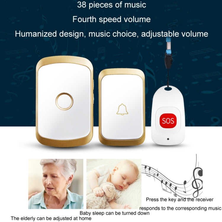 CACAZI C20 Two To Three Wireless Pager For The Elderly Home Care Waterproof Emergency Pager, EU Plug(Gold) - Wireless Doorbell by CACAZI | Online Shopping South Africa | PMC TechLife | Buy Now Pay Later Mobicred