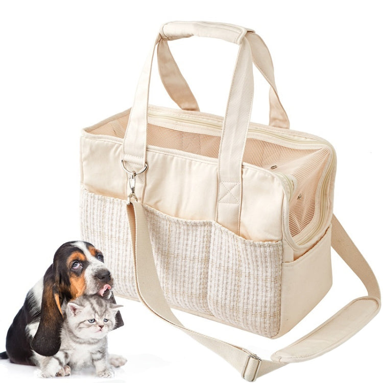 Portable Cotton Canvas Outing Shoulder Cat Bag(Beige) - Pet Bags by PMC TechLife | Online Shopping South Africa | PMC TechLife | Buy Now Pay Later Mobicred