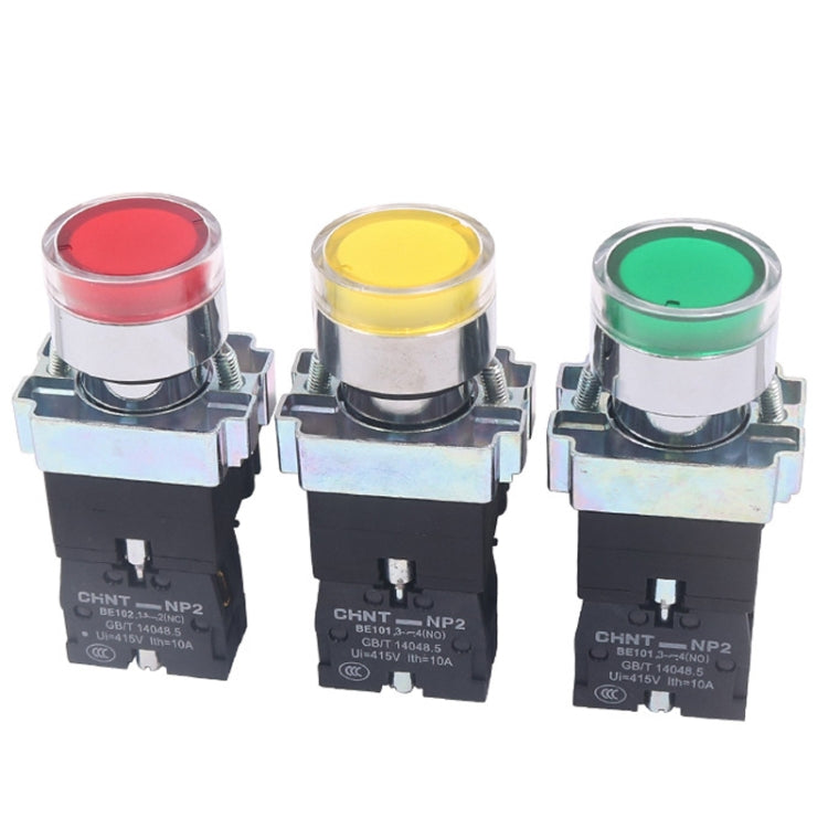 CHINT NP2-BW3361/220V 1 NO Pushbutton Switches With LED Light Silver Alloy Contact Push Button (Green) - Car Switches by PMC TechLife | Online Shopping South Africa | PMC TechLife | Buy Now Pay Later Mobicred