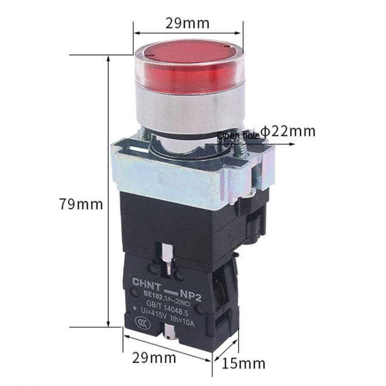 CHINT NP2-BW3365/24V 1 NO+1 NC Pushbutton Switches With LED Light Silver Alloy Contact Push Button - Car Switches by CHINT | Online Shopping South Africa | PMC Jewellery | Buy Now Pay Later Mobicred