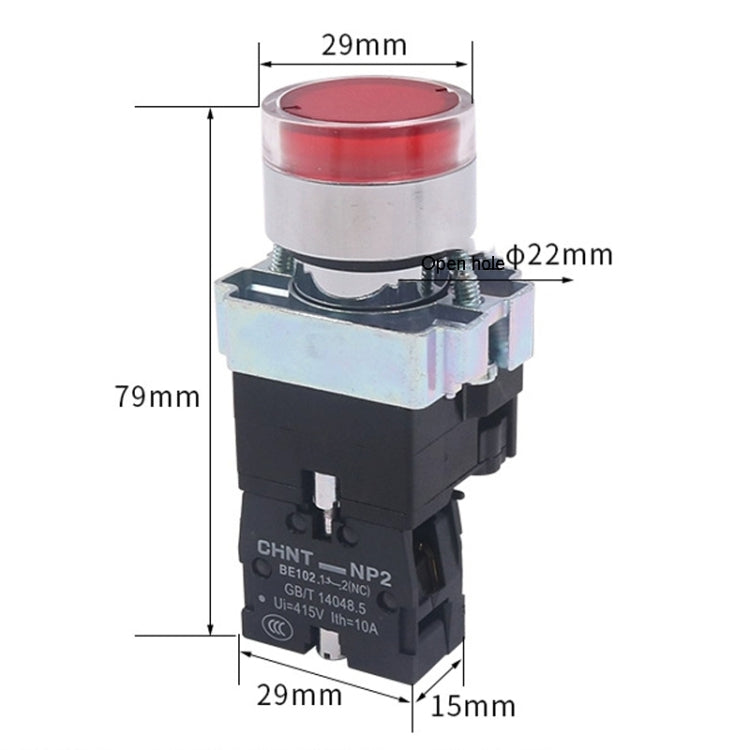 CHINT NP2-BW3363/220V 2 NO Pushbutton Switches With LED Light Silver Alloy Contact Push Button (Green) - Car Switches by PMC TechLife | Online Shopping South Africa | PMC TechLife | Buy Now Pay Later Mobicred