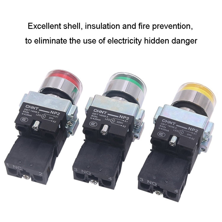 CHINT NP2-BW3561/24V 1 NO Pushbutton Switches With LED Light Silver Alloy Contact Push Button (Yellow) - Car Switches by PMC TechLife | Online Shopping South Africa | PMC TechLife | Buy Now Pay Later Mobicred
