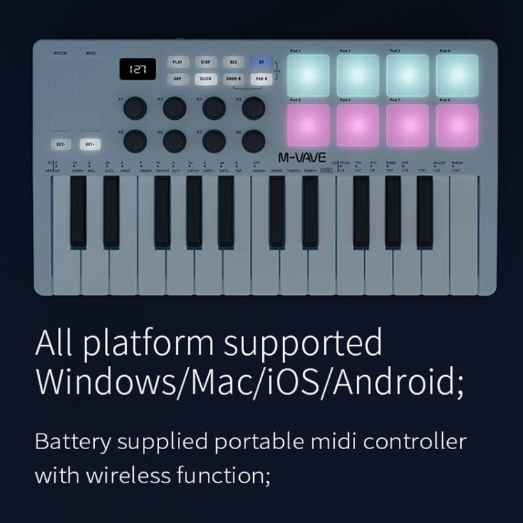 M-VAVE SMK-25 USB MIDI Keyboard Controller With 8 Back Drum Pads(White) - Keyboard Accessories by M-VAVE | Online Shopping South Africa | PMC Jewellery | Buy Now Pay Later Mobicred
