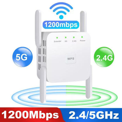 1200Mbps 2.4G / 5G WiFi Extender Booster Repeater Supports Ethernet Port Black EU Plug - Broadband Amplifiers by PMC Jewellery | Online Shopping South Africa | PMC Jewellery | Buy Now Pay Later Mobicred