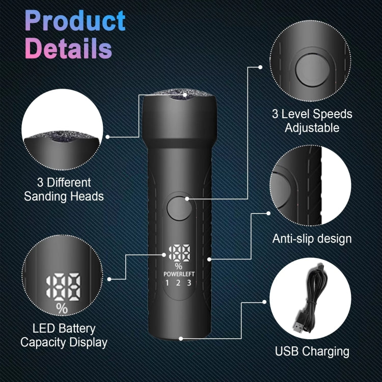 Electric Foot File Pedicure Kit Waterproof Feet Callus Remover, Spec: Matte Black - free shipping - PMC Jewellery - Order now!
