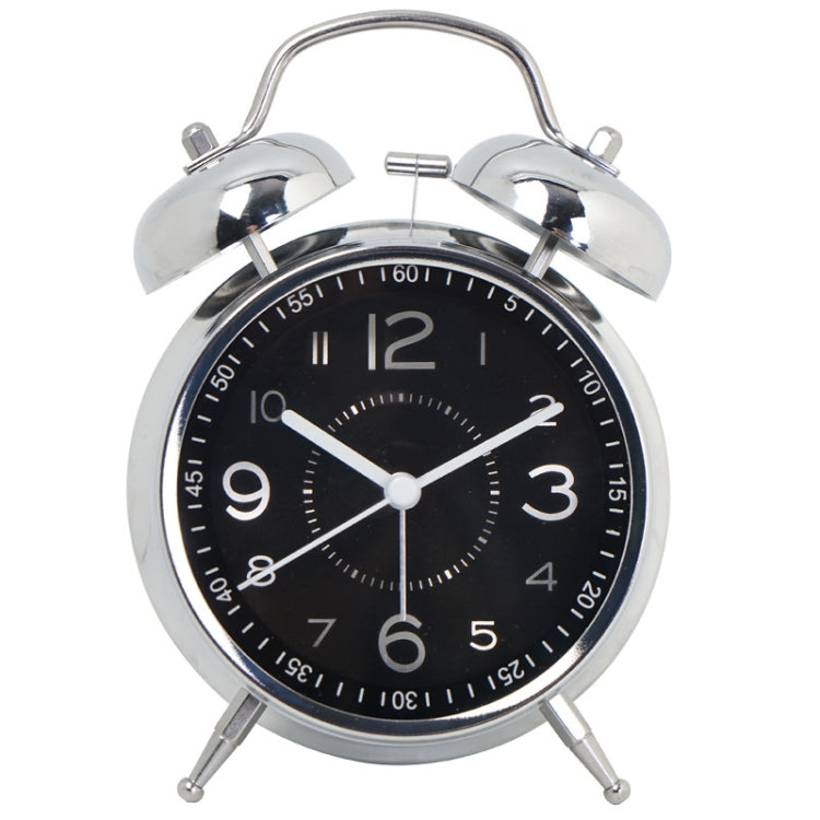 4.5 Inch Electroplated Metal Ring Bell Alarm Clock Quartz Clock With Night Light ?, Style: Black - free shipping - PMc TechLife - Order now!