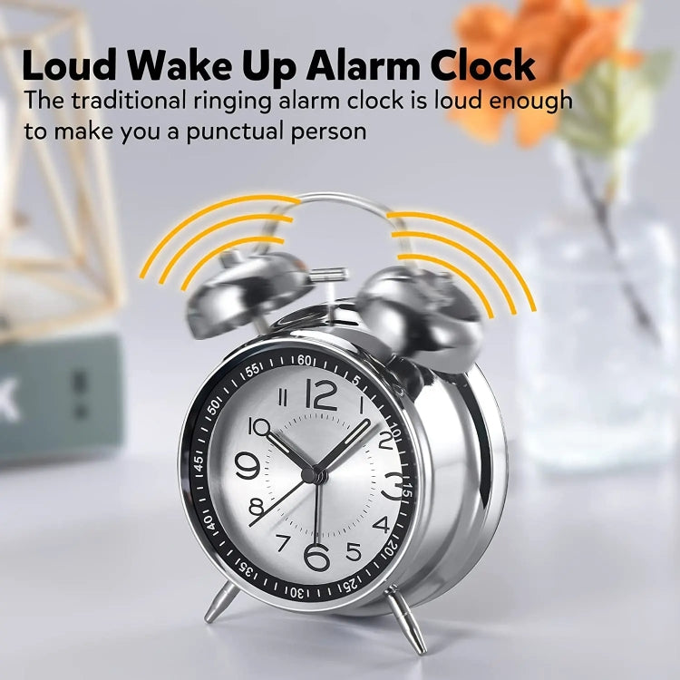 4.5 Inch Electroplated Metal Ring Bell Alarm Clock Quartz Clock With Night Light ?, Style: Luminous Black - Novelty Clock by PMc TechLife | Online Shopping South Africa | PMc TechLife | Buy Now Pay Later Mobicred