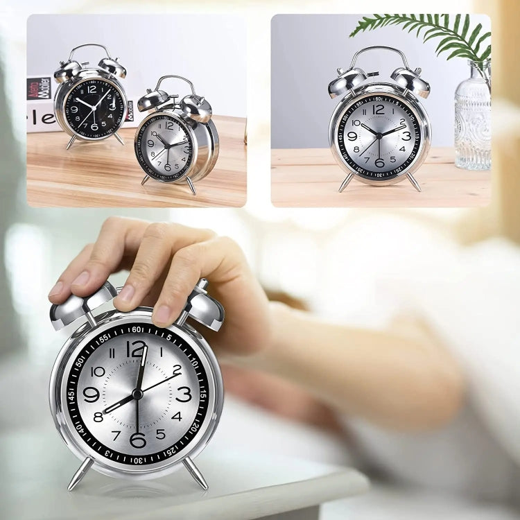 4.5 Inch Electroplated Metal Ring Bell Alarm Clock Quartz Clock With Night Light ?, Style: Luminous Black - Novelty Clock by PMc TechLife | Online Shopping South Africa | PMc TechLife | Buy Now Pay Later Mobicred