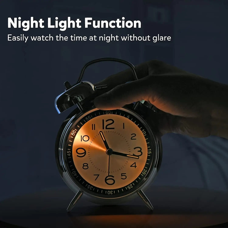 4.5 Inch Electroplated Metal Ring Bell Alarm Clock Quartz Clock With Night Light ?, Style: Black - free shipping - PMc TechLife - Order now!
