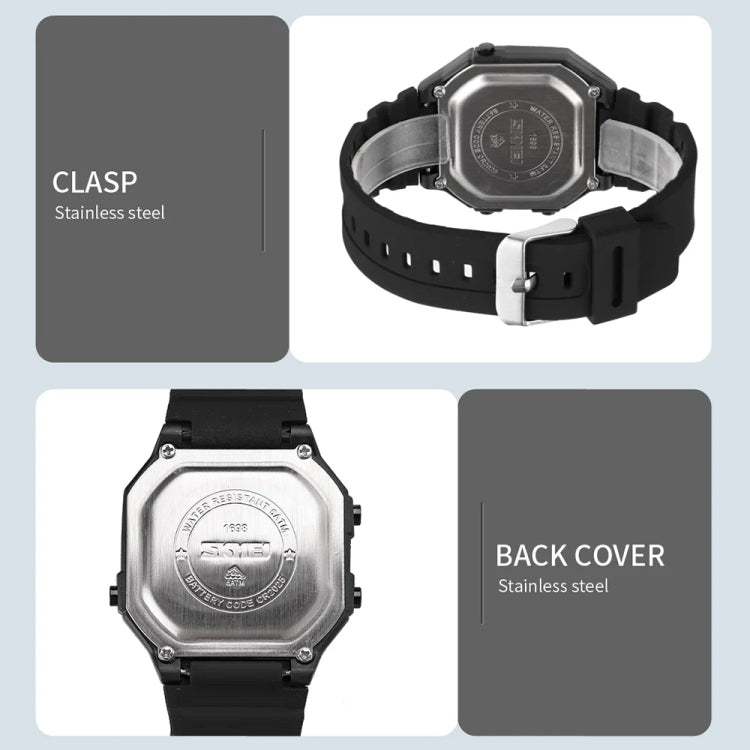 SKMEI 1698 50m Waterproof Multifunctional Sports Square Pin Buckle Luminous Digital Watch(Transparent) - free shipping - PMC TechLife - Order now!