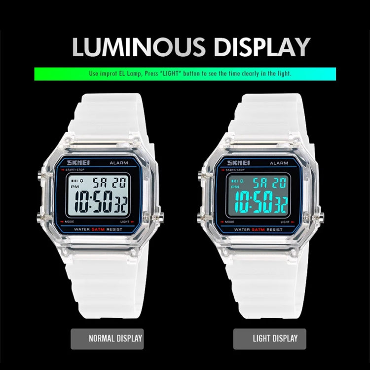 SKMEI 1698 50m Waterproof Multifunctional Sports Square Pin Buckle Luminous Digital Watch(Transparent) - free shipping - PMC TechLife - Order now!