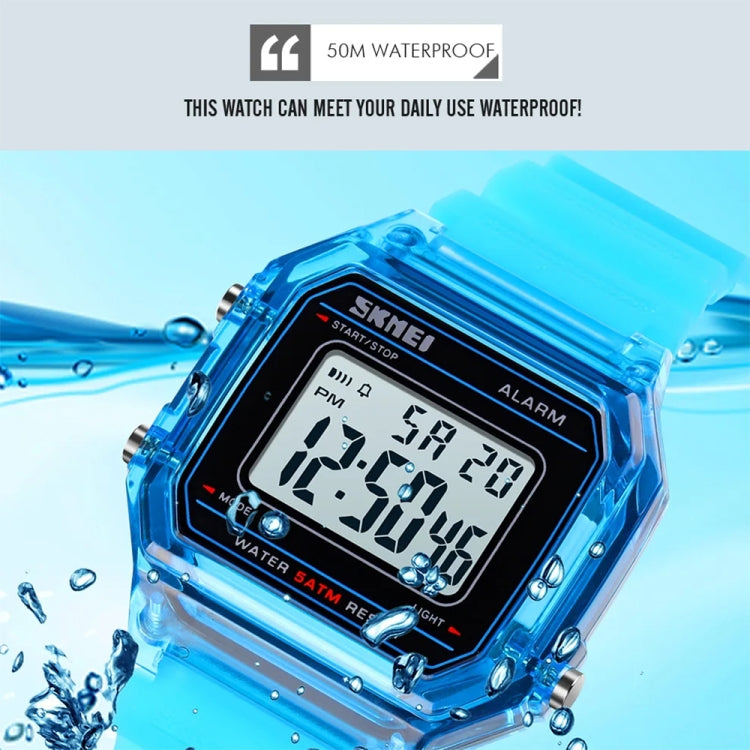 SKMEI 1698 50m Waterproof Multifunctional Sports Square Pin Buckle Luminous Digital Watch(Transparent) - free shipping - PMC TechLife - Order now!