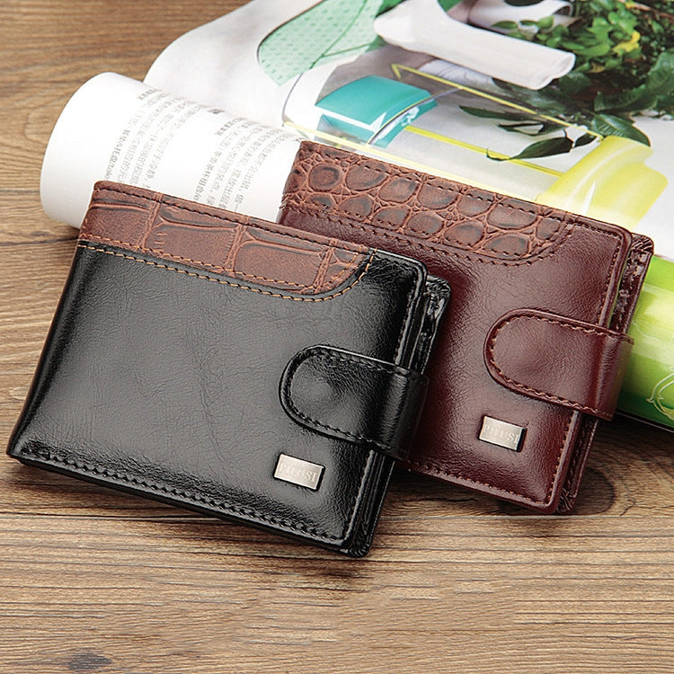 Baellerry M1078 Splicing Leather Casual Men Wallet With Buckle Multi-Card Slot Coin Purse(Black) - free shipping - PMC TechLife - Order now!