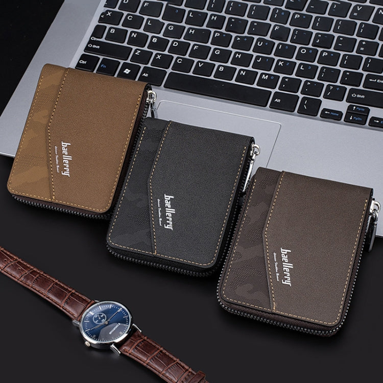 Baellerry D5106 RFID Anti-theft Retro Zipper Wallet Spliced Short Coin Purse(Light Brown) - free shipping - PMC TechLife - Order now!