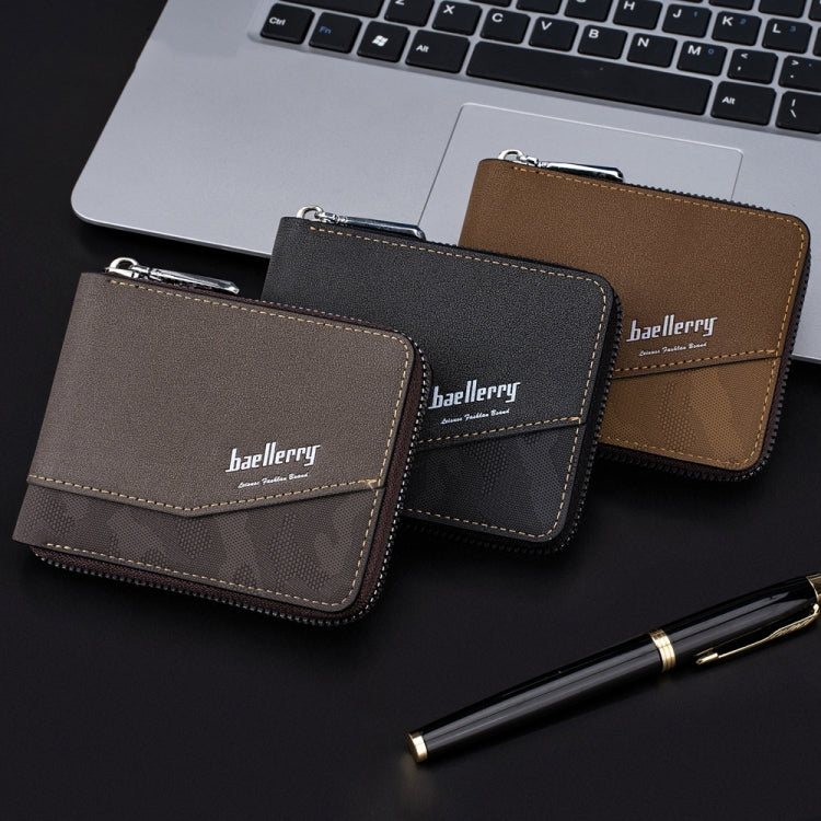 Baellerry D5106 RFID Anti-theft Retro Zipper Wallet Spliced Short Coin Purse(Light Brown) - free shipping - PMC TechLife - Order now!