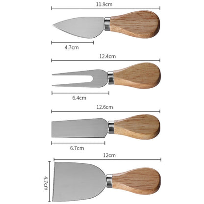 4pcs /Set Round Oak Box Cheese Knife Spatula Stainless Steel Cheese Tools Cutlery, Color: Steel Color - Baking Pastry Tools by PMC Jewellery | Online Shopping South Africa | PMC Jewellery