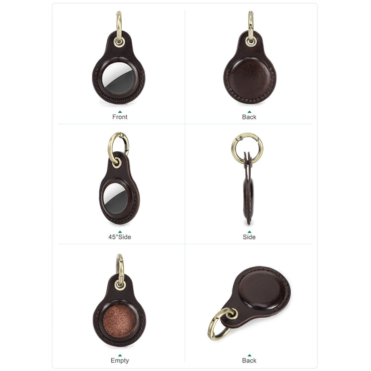 For Airtag CONTACTS FAMILY CF1139 First-layer Cowhide Tracker Protective Case Pet Locator Leather Case(Dark Brown) - Key Chain Series by CONTACTS FAMILY | Online Shopping South Africa | PMc TechLife | Buy Now Pay Later Mobicred