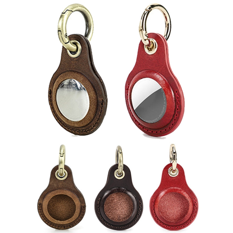 For Airtag CONTACTS FAMILY CF1139 First-layer Cowhide Tracker Protective Case Pet Locator Leather Case(Dark Brown) - Key Chain Series by CONTACTS FAMILY | Online Shopping South Africa | PMc TechLife | Buy Now Pay Later Mobicred