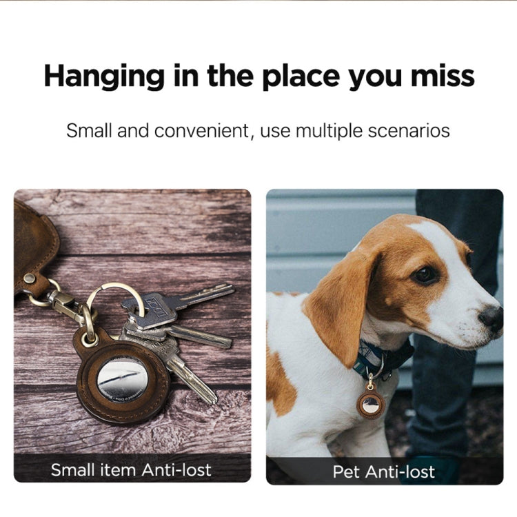 For Airtag CONTACTS FAMILY CF1139 First-layer Cowhide Tracker Protective Case Pet Locator Leather Case(Dark Brown) - Key Chain Series by CONTACTS FAMILY | Online Shopping South Africa | PMc TechLife | Buy Now Pay Later Mobicred