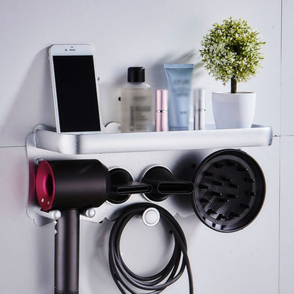 Wall Mounted Hair Dryer Holder Hole-Free Bathroom Space Aluminum Multifunctional Shelf, Style: Large Silver - Shelves by PMC Jewellery | Online Shopping South Africa | PMC Jewellery