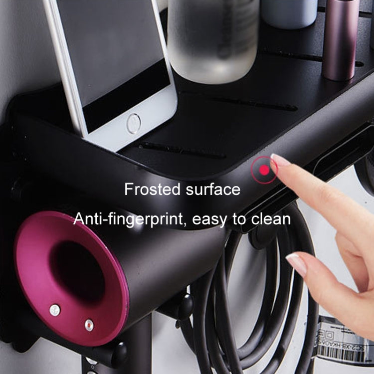 Wall Mounted Hair Dryer Holder Hole-Free Bathroom Space Aluminum Multifunctional Shelf, Style: Small With 2 Loops Black - Shelves by PMC TechLife | Online Shopping South Africa | PMC TechLife