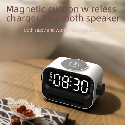 15W 3-In-1 Ambient Light Digital Display Clock Bluetooth Speaker Magnetic Wireless Charger(Black) - Desktop Speaker by PMC Jewellery | Online Shopping South Africa | PMC Jewellery | Buy Now Pay Later Mobicred