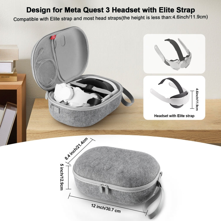 JYS-MQ018 For Apple Vision Pro / Meta Quest 3 VR Glasses Storage Bag Anti-fall and Anti-scrape Portable Bag(Grey) - VR Accessories by JYS | Online Shopping South Africa | PMC TechLife | Buy Now Pay Later Mobicred
