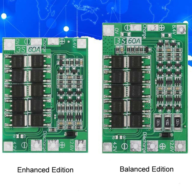 3S 11.1V 12.6V 60A 18650 Li-Ion Battery Charger Protection Board(Enhanced) - Sensor Module by PMC TechLife | Online Shopping South Africa | PMC TechLife