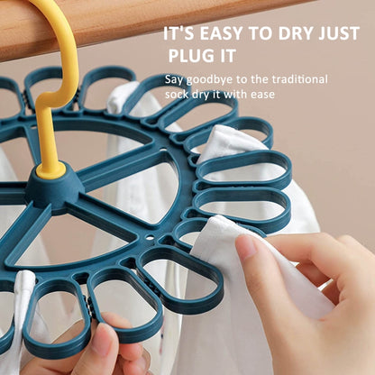 360 Degree Rotatable Sock Hanger With 20 Clips Round Laundry Drying Rack(Deep Blue) - Shelf & Hooks by PMC Jewellery | Online Shopping South Africa | PMC Jewellery | Buy Now Pay Later Mobicred