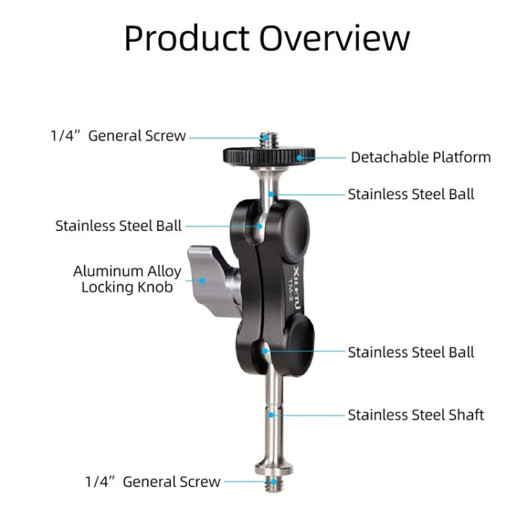 XILETU  TM Series Magic Arm With Dual Ballhead Camera Video Monitor Mount Adapter TM-2 - Camera Gimbal by PMC TechLife | Online Shopping South Africa | PMC TechLife | Buy Now Pay Later Mobicred