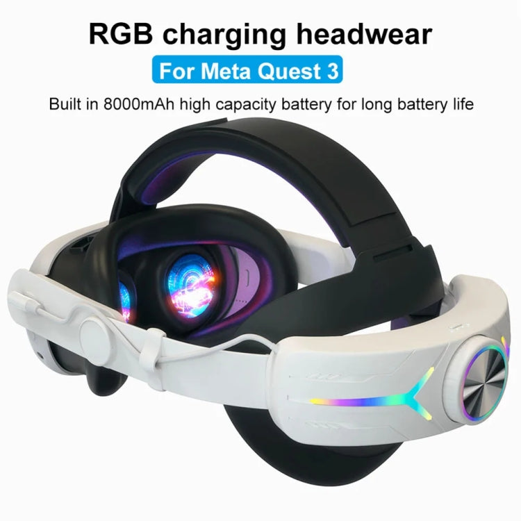 For Meta Quest 3 USB Rechargeable RGB Lighting Effect Adjustable Foldable Headset(White) - VR Accessories by PMC Jewellery | Online Shopping South Africa | PMC Jewellery