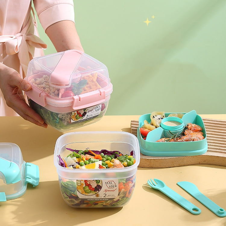 Microwaveable Double Layer Salad Container Picnic Lunch Box with Fork Spoon, Spec: White/Large - Cutlery Sets by PMC Jewellery | Online Shopping South Africa | PMC Jewellery