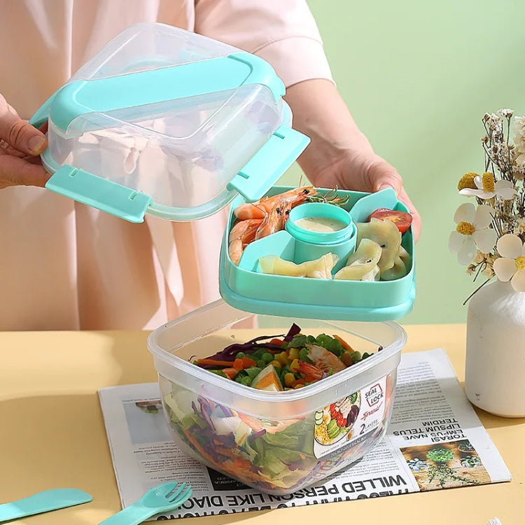 Microwaveable Double Layer Salad Container Picnic Lunch Box with Fork Spoon, Spec: Pink/Large - Cutlery Sets by PMC Jewellery | Online Shopping South Africa | PMC Jewellery