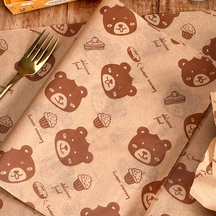 100sheets /Pack Bear Pattern Greaseproof Paper Baking Wrapping Paper Food Basket Liners Paper 30x40cm - Retail Packaging by PMc TechLife | Online Shopping South Africa | PMc TechLife | Buy Now Pay Later Mobicred