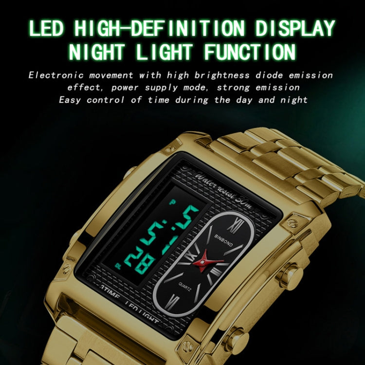BINBOND B2311 30m Waterproof Men LED Luminous Multifunctional Quartz Watch, Color: Black Steel-Black - free shipping - PMC TechLife - Order now!
