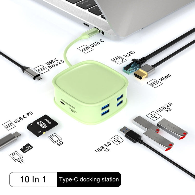 BS10H 10 In 1 Type-C Docking Station Multifunction USB Hub 100Gb Ethernet Port(Green) - USB HUB by PMC Jewellery | Online Shopping South Africa | PMC Jewellery | Buy Now Pay Later Mobicred