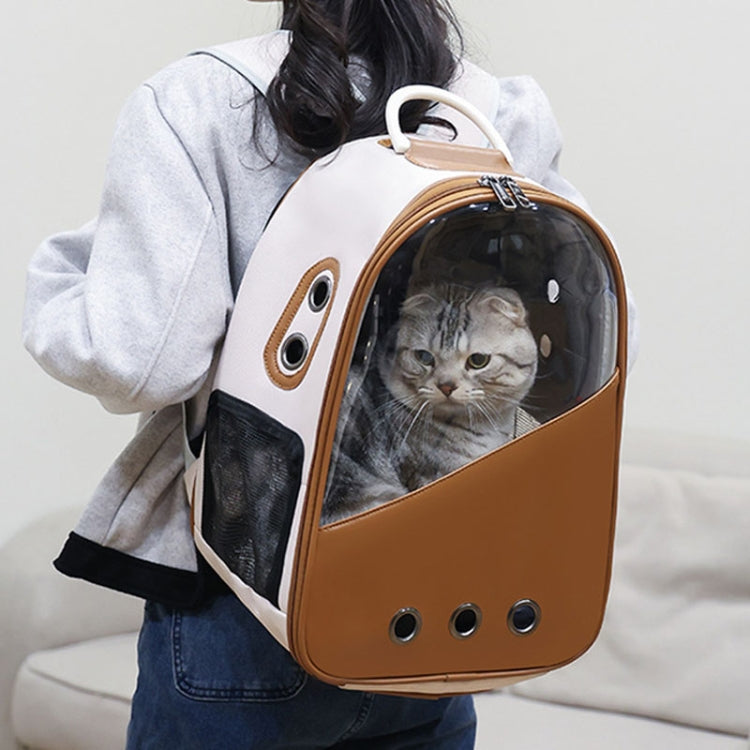PU Pet Bag Cats And Dogs Outing Carrying Capsule Double Shoulder Backpacks(Model 1 Beige) - Pet Bags by PMC TechLife | Online Shopping South Africa | PMC TechLife | Buy Now Pay Later Mobicred