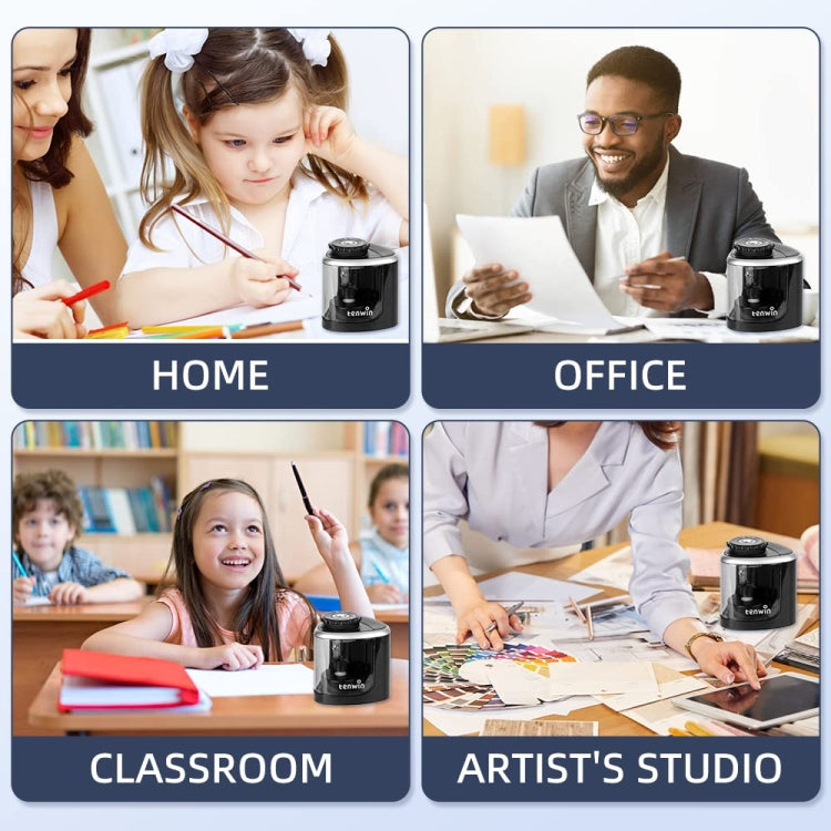 TENWIN Electrical Pencil Sharpener Student Stationery Semi-Automatic Sharpeners Battery Model(Black) - Pencil Sharpener by TENWIN | Online Shopping South Africa | PMc TechLife | Buy Now Pay Later Mobicred