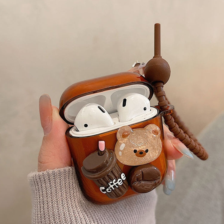 For AirPods 2 / 1 Cartoon 3D Coffee Bear Headphones Case Protective Shell Cover - For AirPods 1/2 by PMC Jewellery | Online Shopping South Africa | PMC Jewellery | Buy Now Pay Later Mobicred